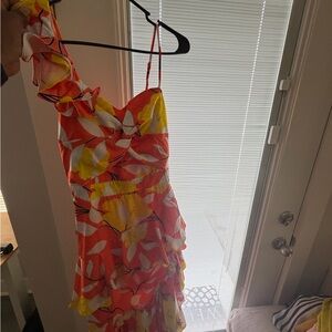Floral Ruffle Dress - Orange, Yellow, White